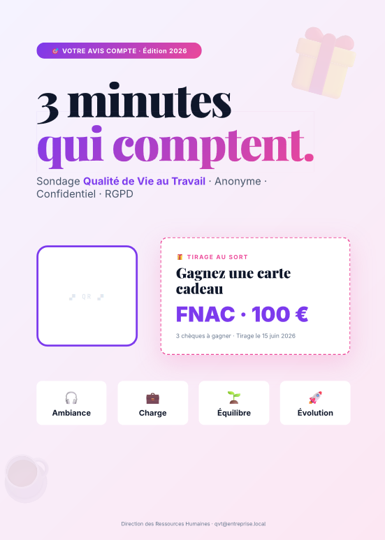 Affiche quishing « Jeu des vacances » ROOMCA avec QR code de simulation, à coller au mur