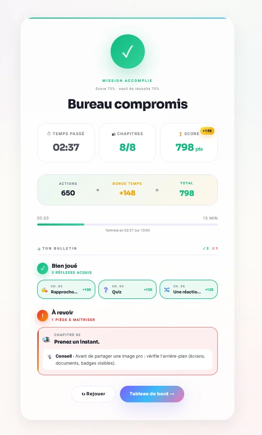 Modal de débrief immédiat · ROOMCA